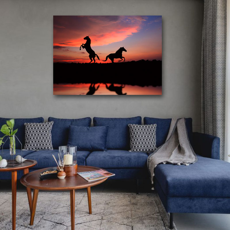 Πίνακας με καμβά Άλογα στο Ηλιοβασίλεμα